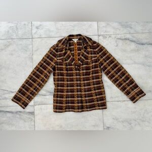 Vintage Austin Reed Jacket Brown Yellow Plaid Floral Womens 8 70s Cottagecore
